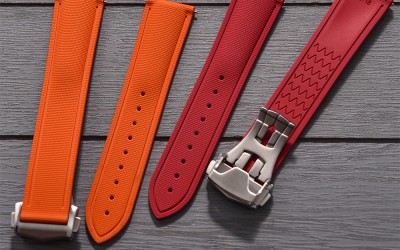 FKM rubber watch strap with fabric texture, 20 mm, Red