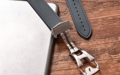 FKM rubber watch strap with fabric texture, 22 mm, Grey