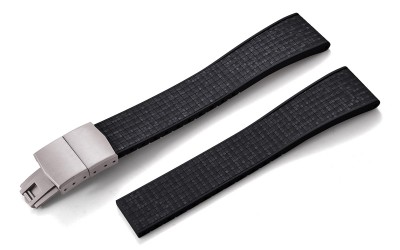 Cut-to-size mosaic-textured FKM rubber watch strap with deployant clasp, 22 mm, Black