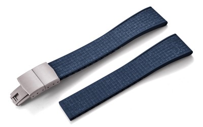 Cut-to-size mosaic-textured FKM rubber watch strap with deployant clasp, 22 mm, Blue