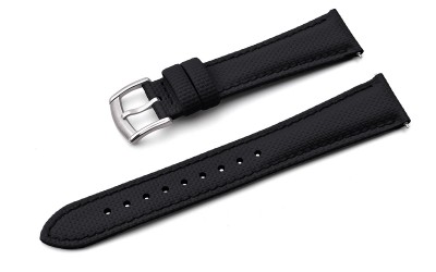 Hybrid FKM rubber and leather watch strap with sailcloth texture, 18 mm, Black