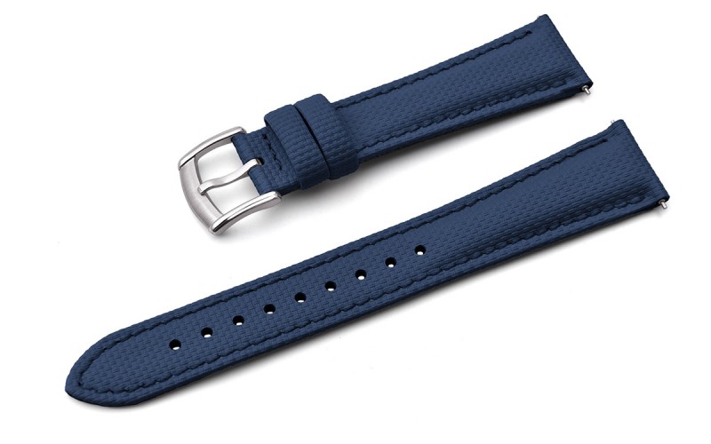 Hybrid sailcloth-textured FKM rubber and leather watch strap, 22 mm, Blue Hybrid sailcloth-textured FKM rubber and leather watch strap, 22 mm, Blue