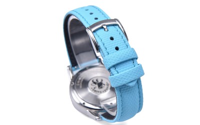 Hybrid sailcloth-textured FKM rubber and leather watch strap, 18 mm, Sky Blue