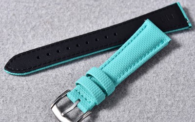 Hybrid sailcloth-textured FKM rubber and leather watch strap, 18 mm, Turquoise