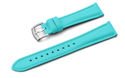 Hybrid sailcloth-textured FKM rubber and leather watch strap, 18 mm, Turquoise