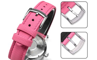 Hybrid sailcloth-textured FKM rubber and leather watch strap, 18 mm, Pink