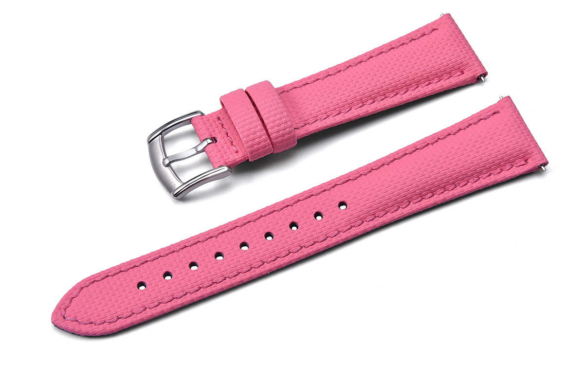 Hybrid sailcloth-textured FKM rubber and leather watch strap, 18 mm, Pink