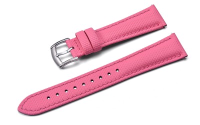 Hybrid sailcloth-textured FKM rubber and leather watch strap, 18 mm, Pink