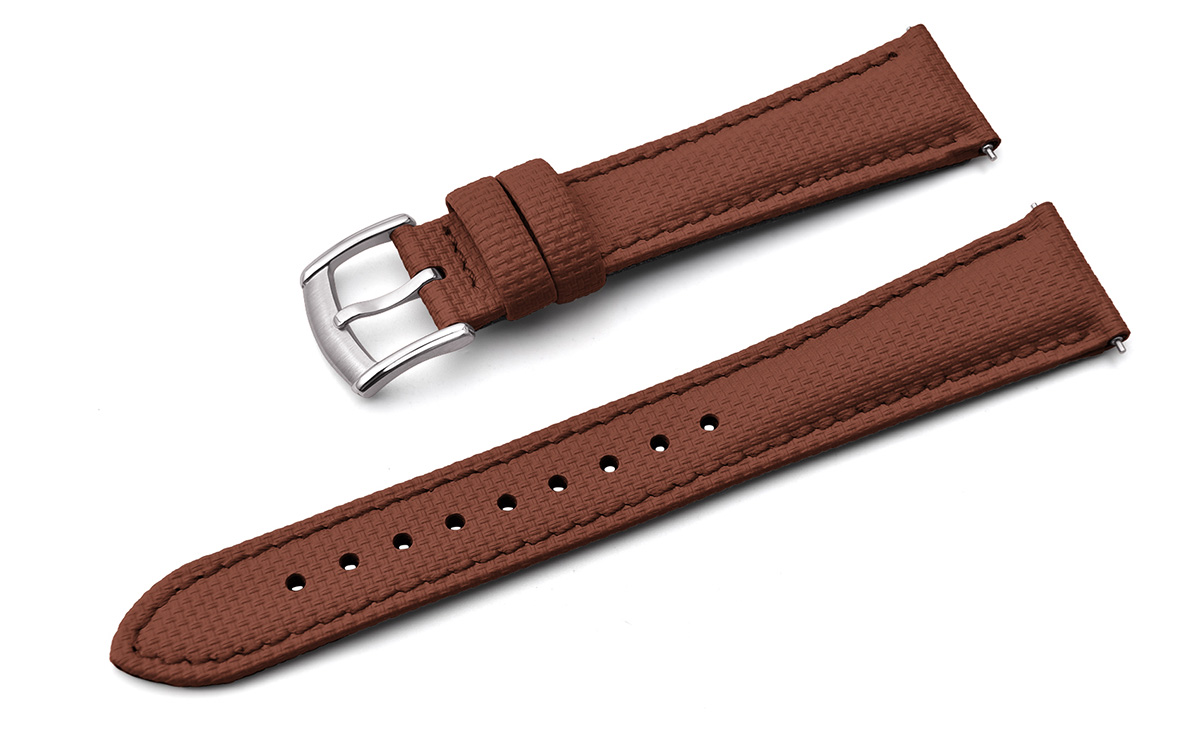 Hybrid sailcloth-textured FKM rubber and leather watch strap, 20 mm, Brown