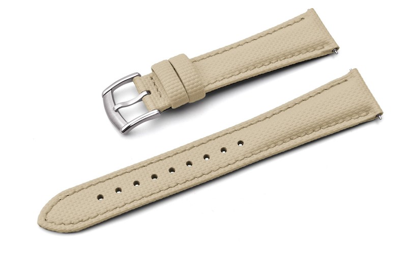 Hybrid sailcloth-textured FKM rubber and leather watch strap, 20 mm, Beige Hybrid sailcloth-textured FKM rubber and leather watch strap, 20 mm, Beige