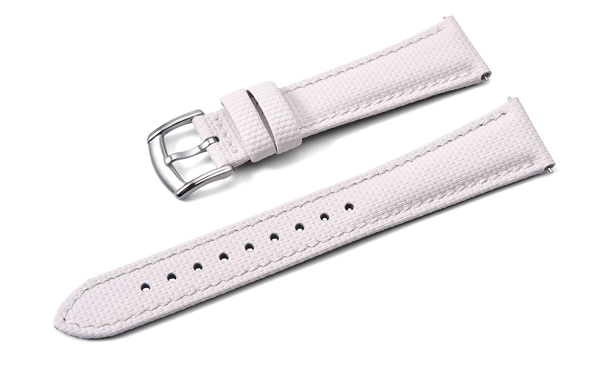Hybrid FKM rubber and leather watch strap with sailcloth texture, 18 mm, White