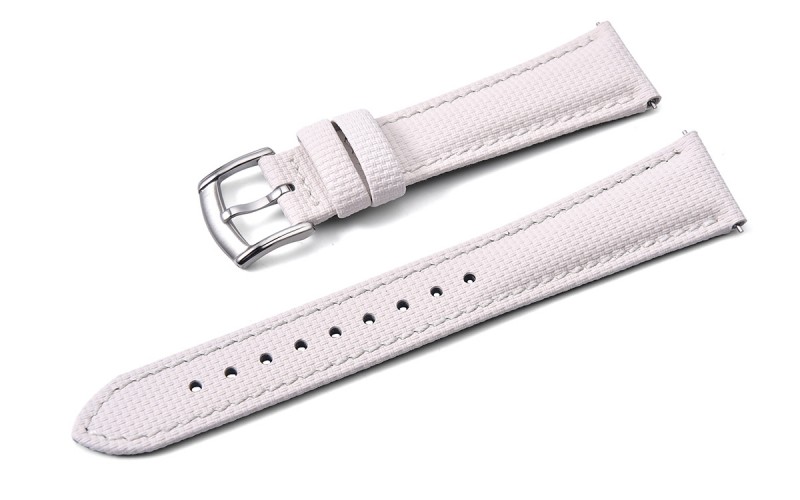 Hybrid FKM rubber and leather watch strap with sailcloth texture, 20 mm, White Hybrid FKM rubber and leather watch strap with sailcloth texture, 20 mm, White