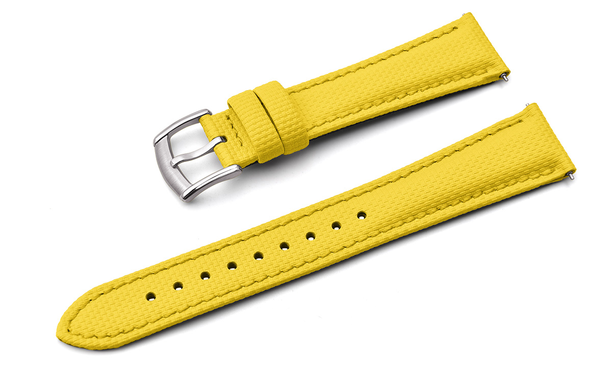 Hybrid sailcloth-textured FKM rubber and leather watch strap, 18 mm, Yellow