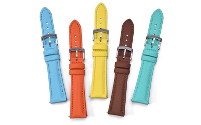 Hybrid sailcloth-textured FKM rubber and leather watch strap, 18 mm, Yellow