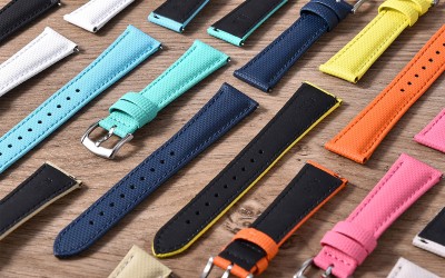 Hybrid sailcloth-textured FKM rubber and leather watch strap, 18 mm, Yellow