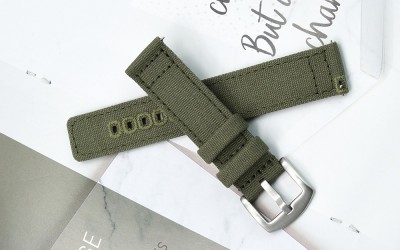 Canvas cotton washable watch strap, 24mm, Green (Olive), JP-CWB007-24C-3A