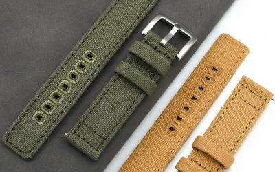 Canvas cotton washable watch strap, 24mm, Green (Olive), JP-CWB007-24C-3A