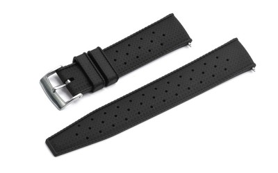 Sporty FKM rubber watch strap with holes and pattern, 22mm, Black, JP-RWB017-22P-1A
